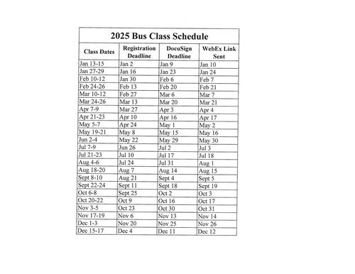 Bus Class Schedule